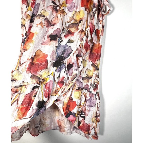 PIAZZA DEL TEMPIO Linen Faux Wrap Midi Skirt M Orange Purple Floral Ruffle EUC! - Picture 5 of 8